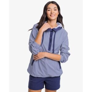 Southern Tide Pullover Anorak Jacket Callie Small Striped Hooded Blue White‎